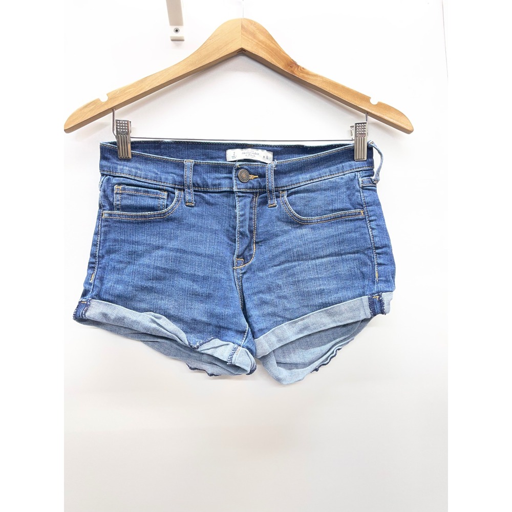 Abercrombie & Fitch Womens Cuffed Denim Shorts Medium Wash Blue Size 2 W26